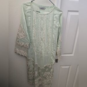 3PC Maria B Embroidered Outfit with Lace Trim &Pearls
